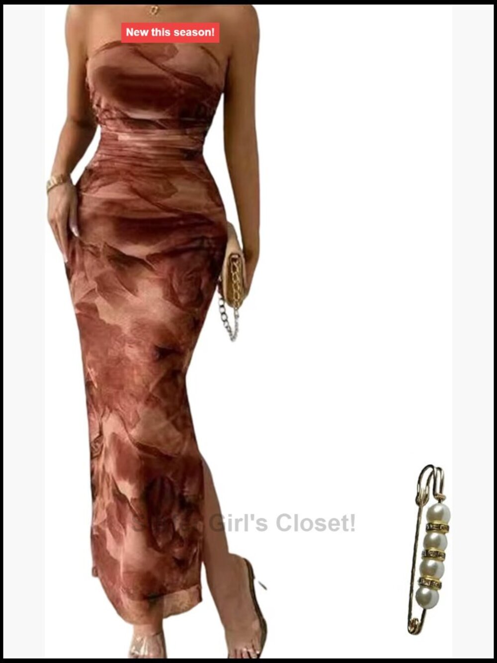 Strapless Mesh Maxi Dress Ruched Bodycon Tube Dress for Women
